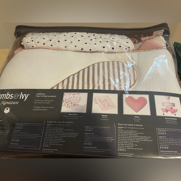 Lambs & Ivy -Heart to Heart Pink/Grey/White 4 Piece Baby Crib Bedding Set - Picture 6 of 6